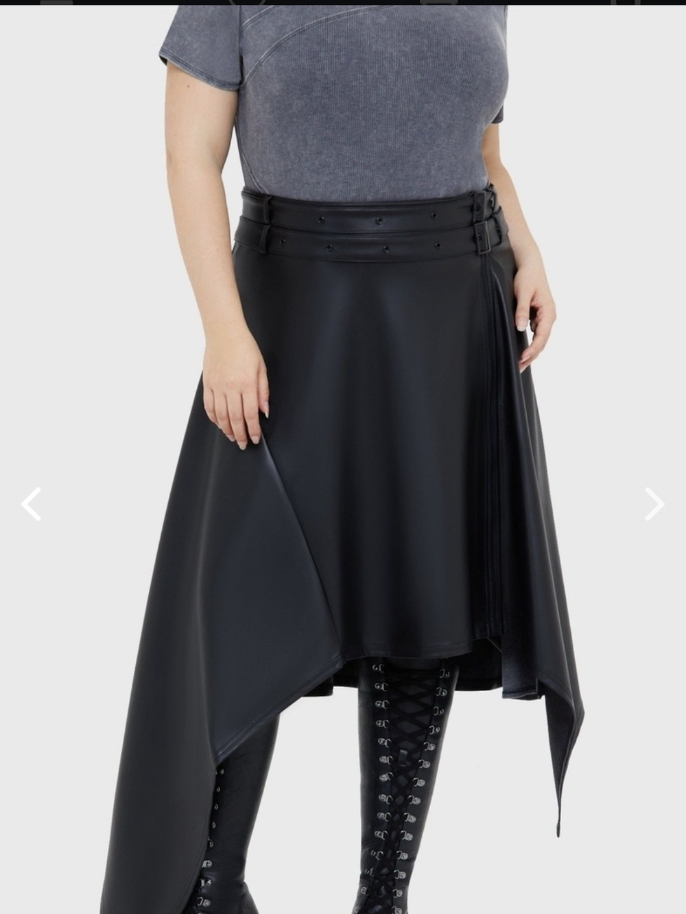 Killstar Black Asymmetrical Faux Leather Handkerchief Hem Skirt - Picture 6 of 7